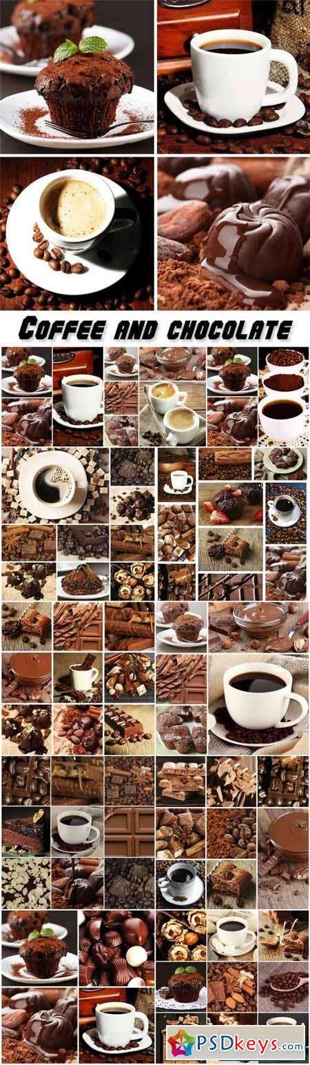 Coffee and chocolate, tasty collage