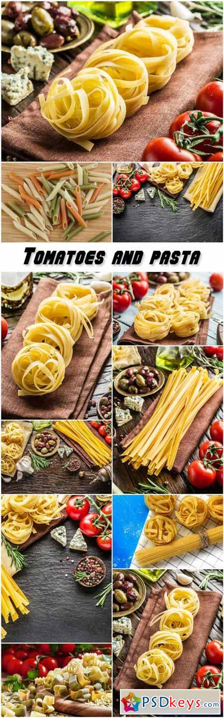 Tomatoes, spaghetti pasta and spices