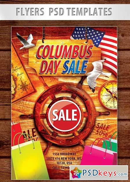 Columbus Day Sale Flyer PSD Template + Facebook Cover