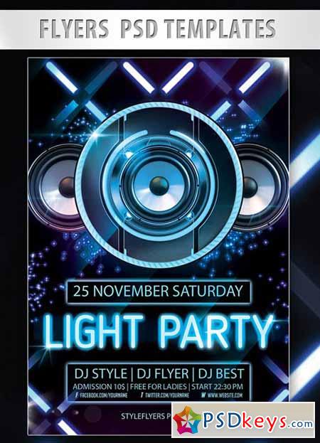 Light Party Flyer PSD Template + Facebook Cover