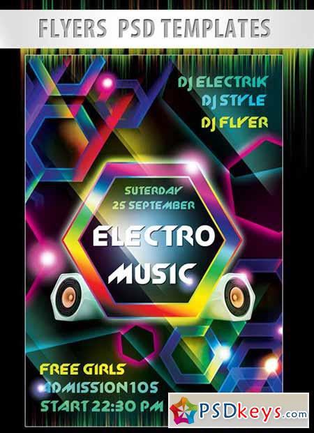 Electro Music Flyer PSD Template + Facebook Cover
