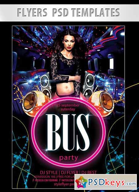 Bus Party Flyer PSD Template + Facebook Cover