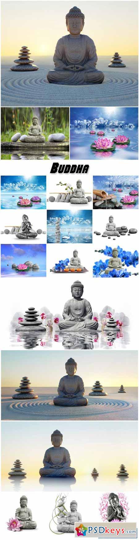 Buddha, spa background with stones and lotus