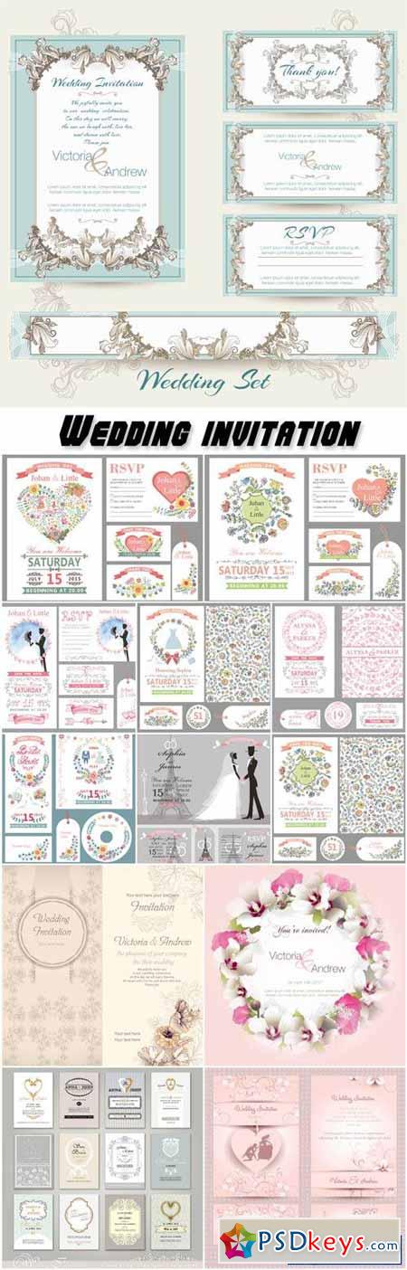 Wedding invitation cards set in vintage and retro style