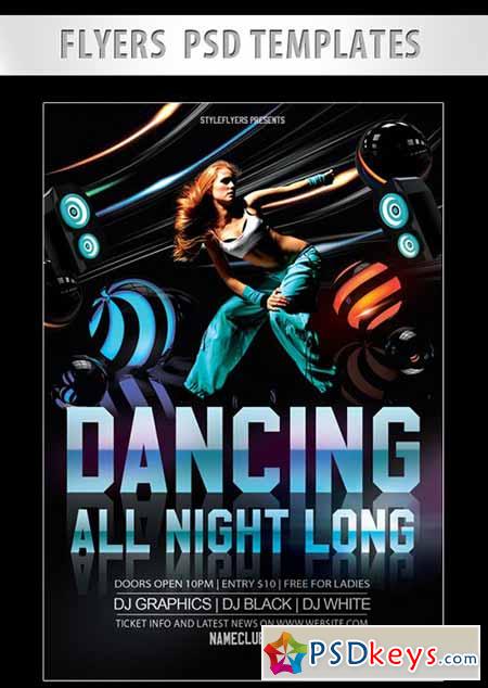 Dancing All Night Long  Party Flyer PSD Template + Facebook Cover