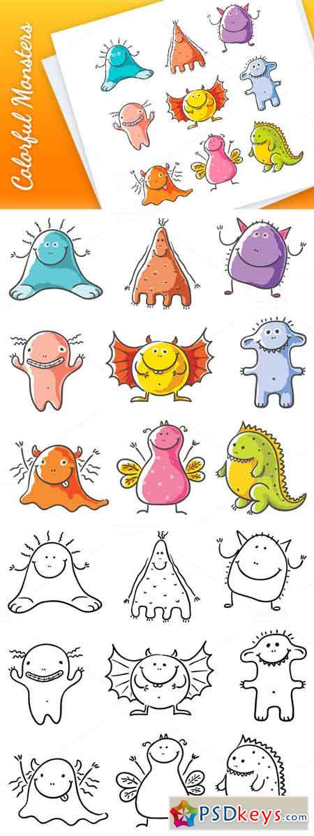 Happy Cartoon Colorful Monsters 587876