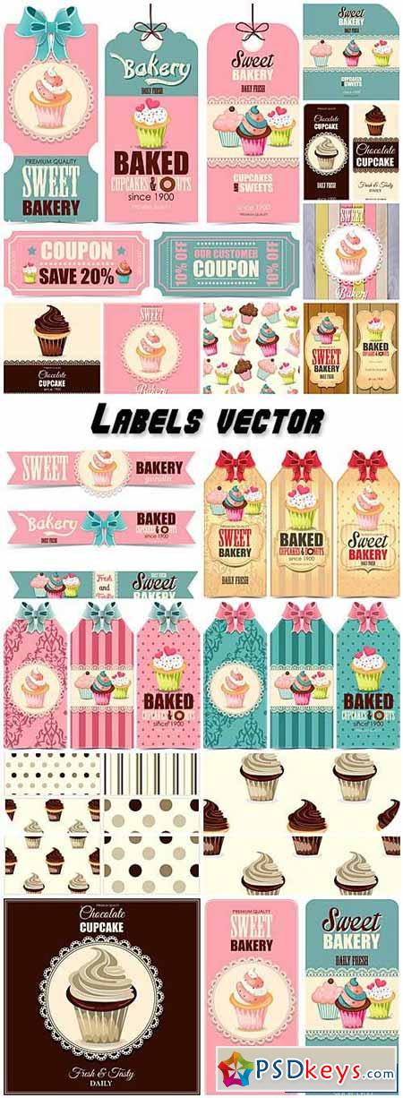 Labels vector, sweets, cakes and pastries