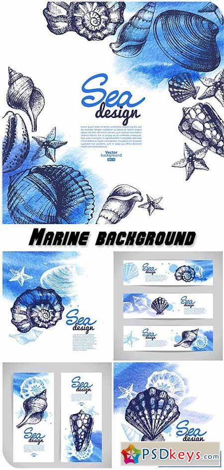 Marine background and banner in vector