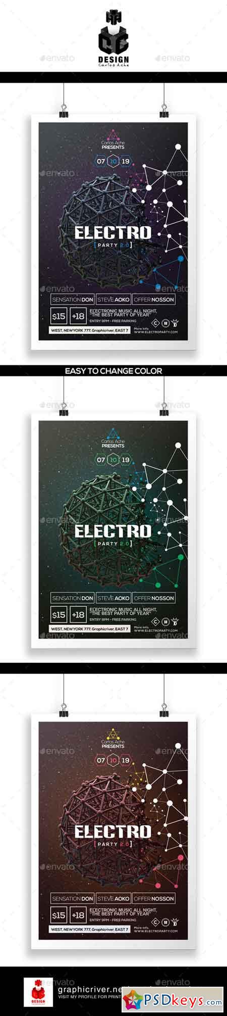 Electro Party Flyer & Poster Template 12319036