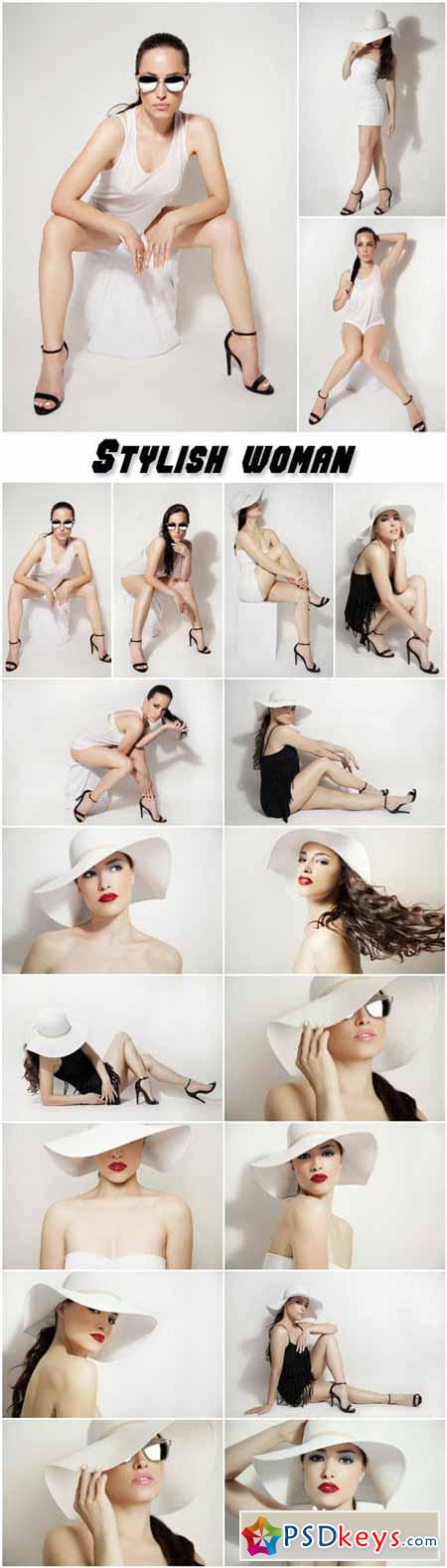Stylish woman in a white hat