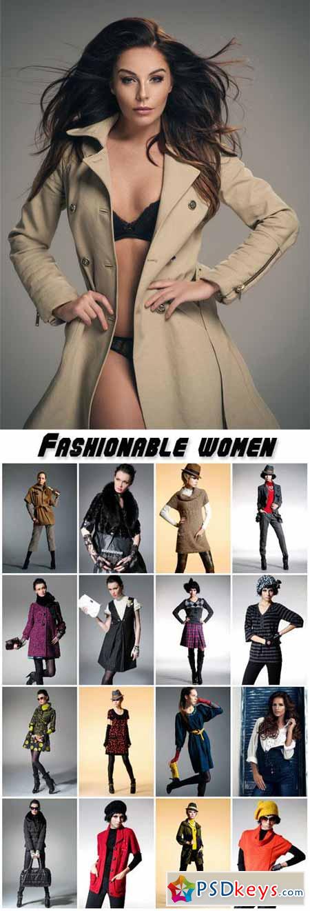 Fashionable women in various trendy clothes