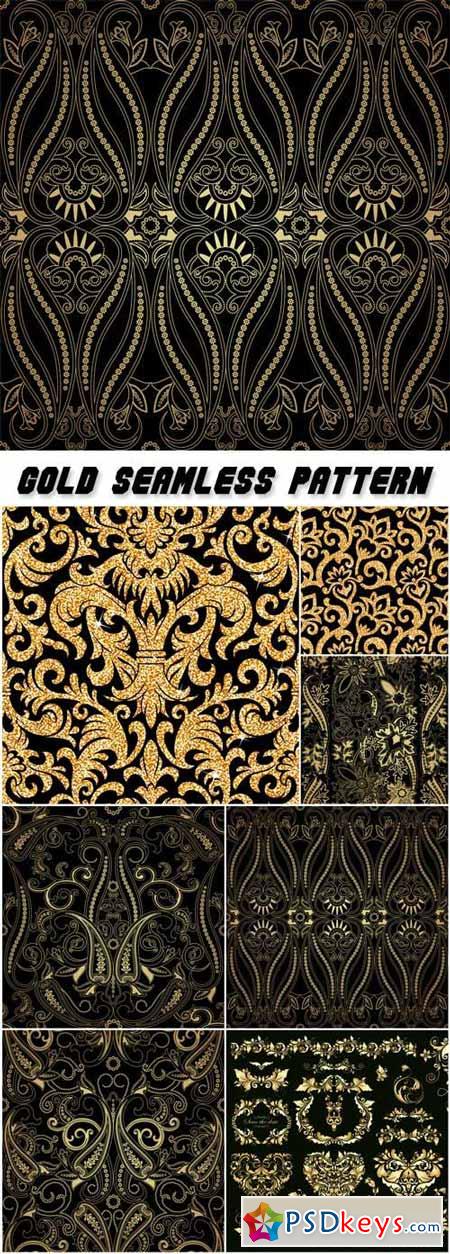 Abstract black and gold seamless with paisley, floral background