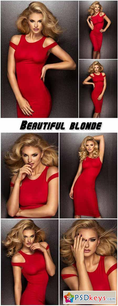Beautiful blonde in a red dress