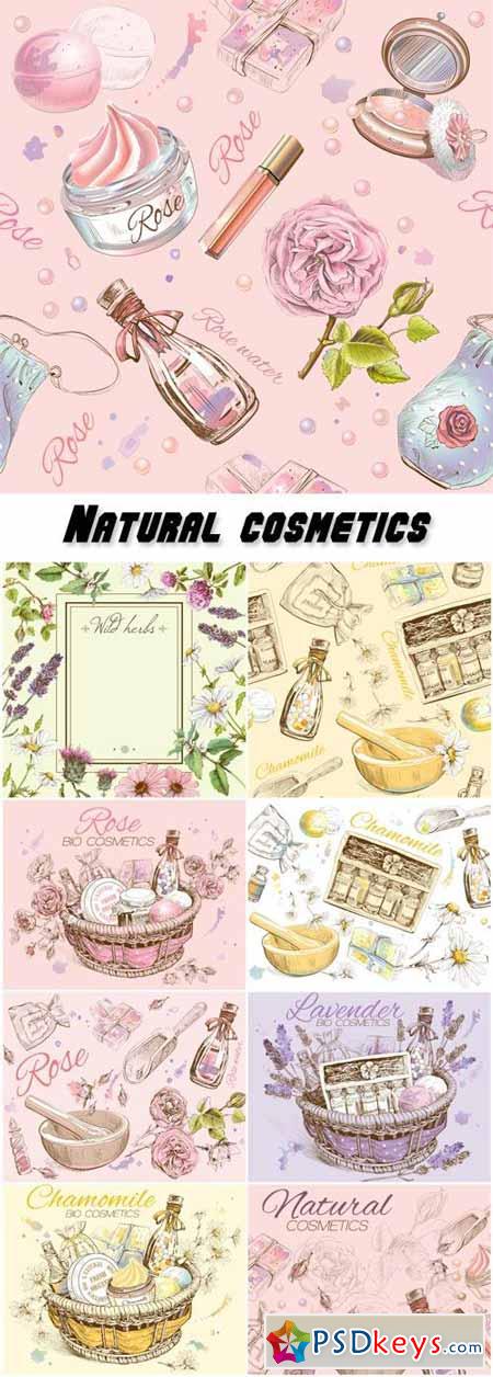 Natural cosmetics, chamomile, lavender and rose