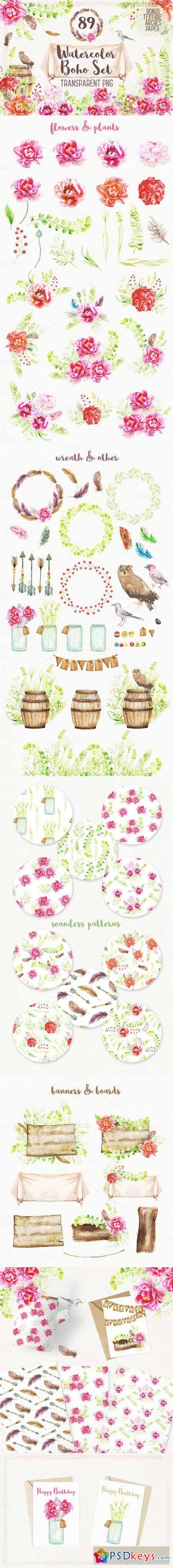 Watercolor Boho Set & Patterns 633240