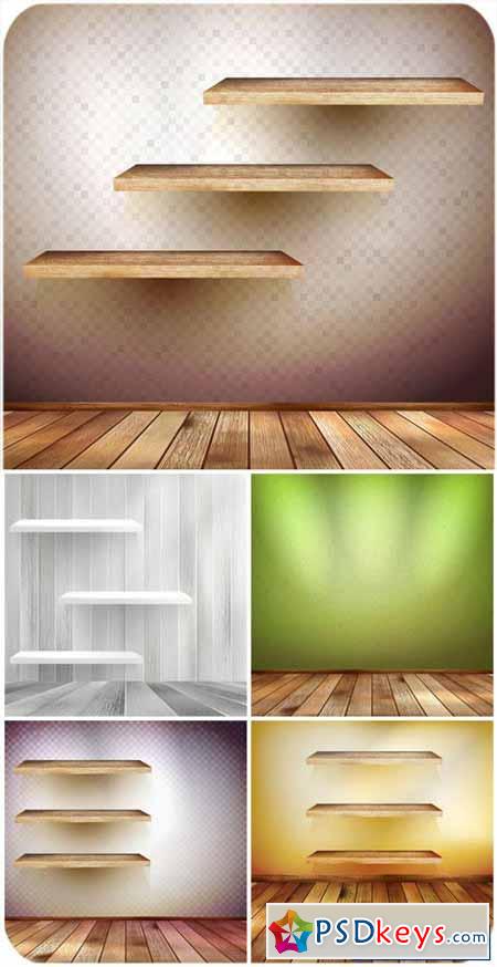 Wooden shelves on the walls, vector backgrounds