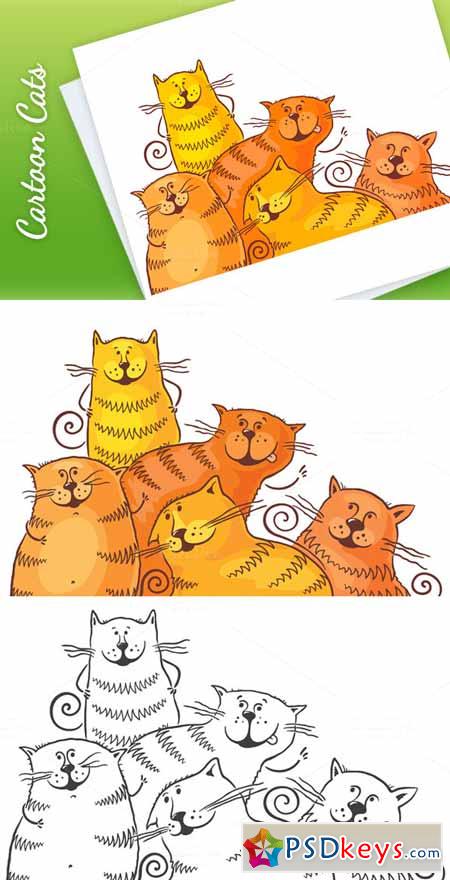 Five Fat Cartoon Cats 587816