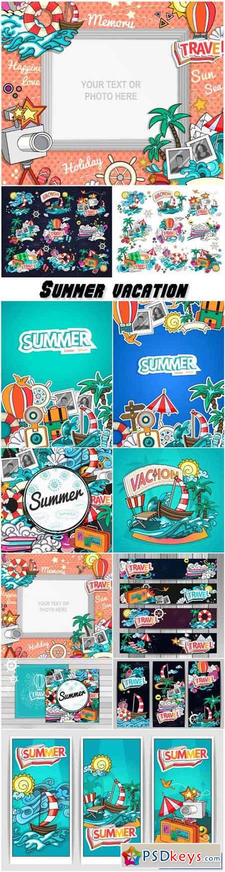 Summer vacation, frames and backgrounds vector