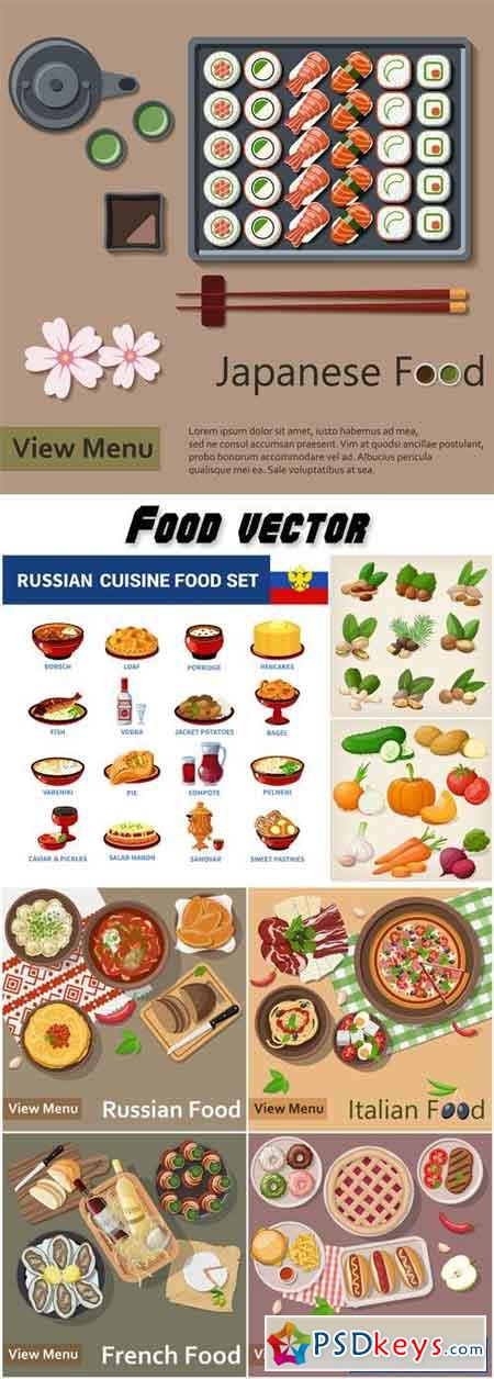 Dishes from different countries in vector