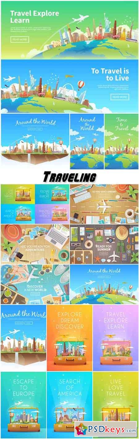 Traveling, summer vacation, vector backgrounds