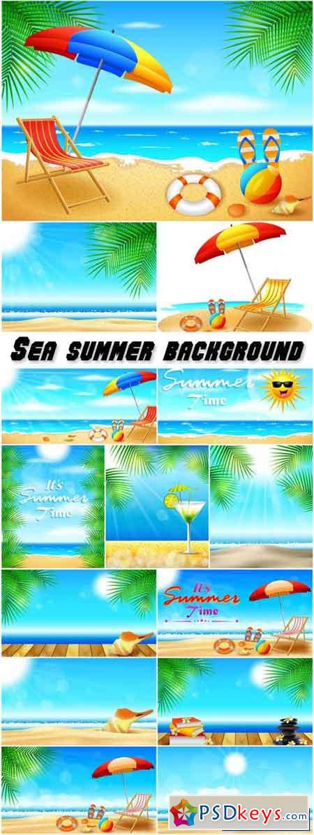 Sea summer background vector, palm trees, beach