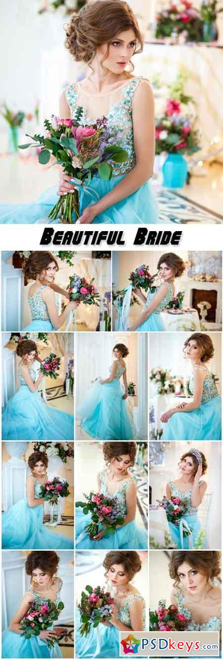 Beautiful Bride in blue wedding dress