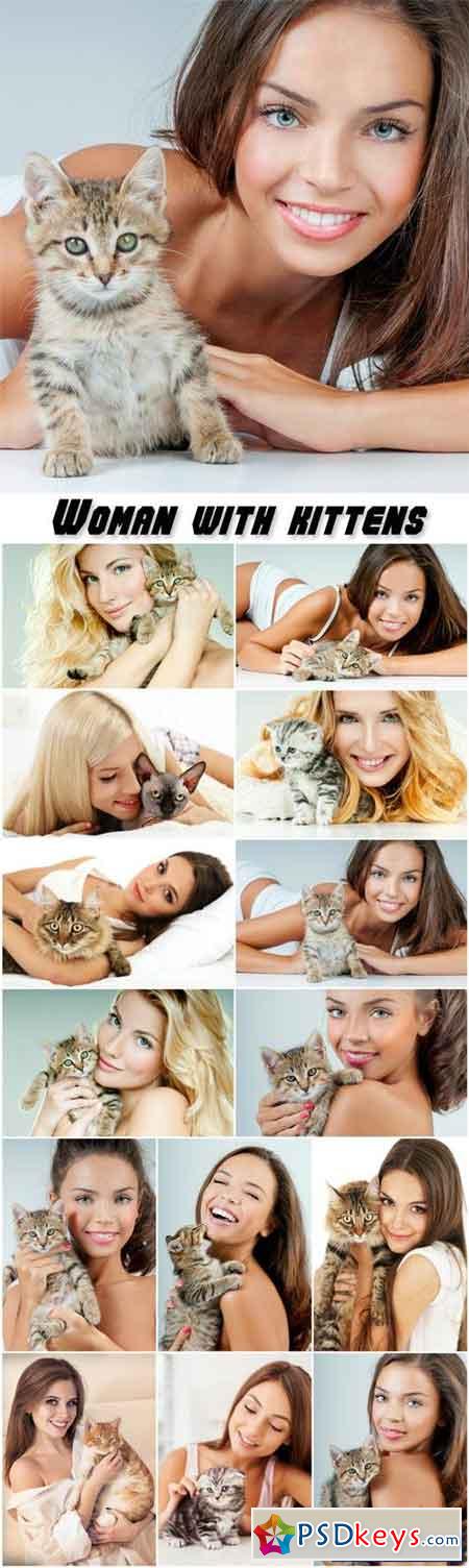 Alluring woman with kittens