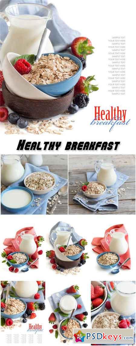 Healthy breakfast, milk and muesli
