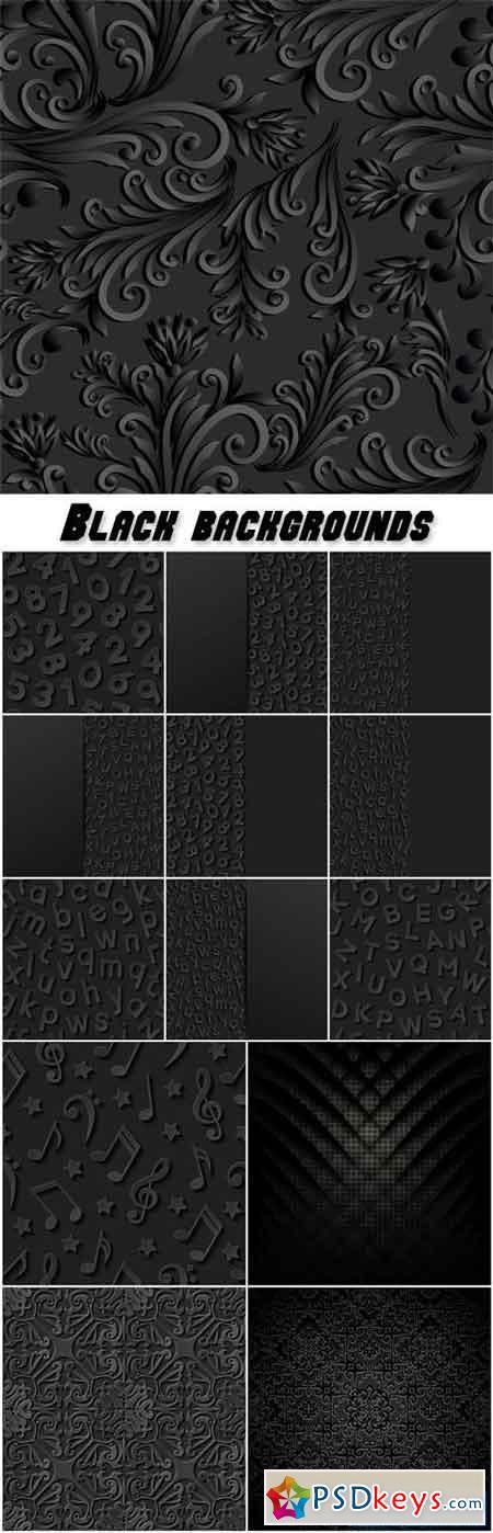 Black backgrounds with letters and patterns