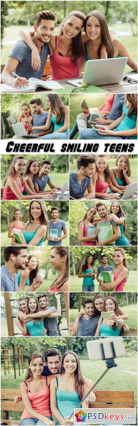Cheerful smiling teens at the park