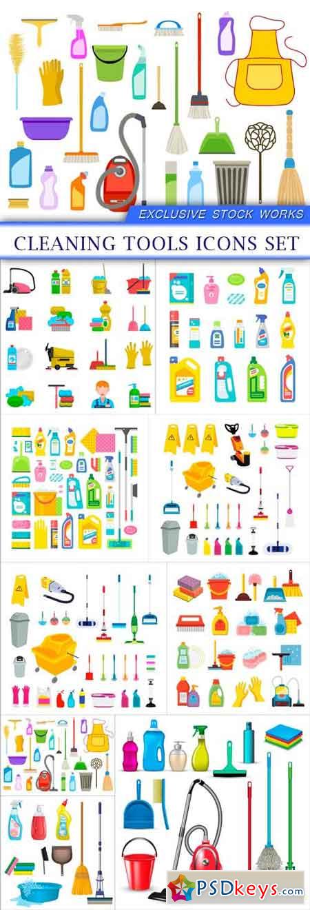 Cleaning tools icons set 9x eps