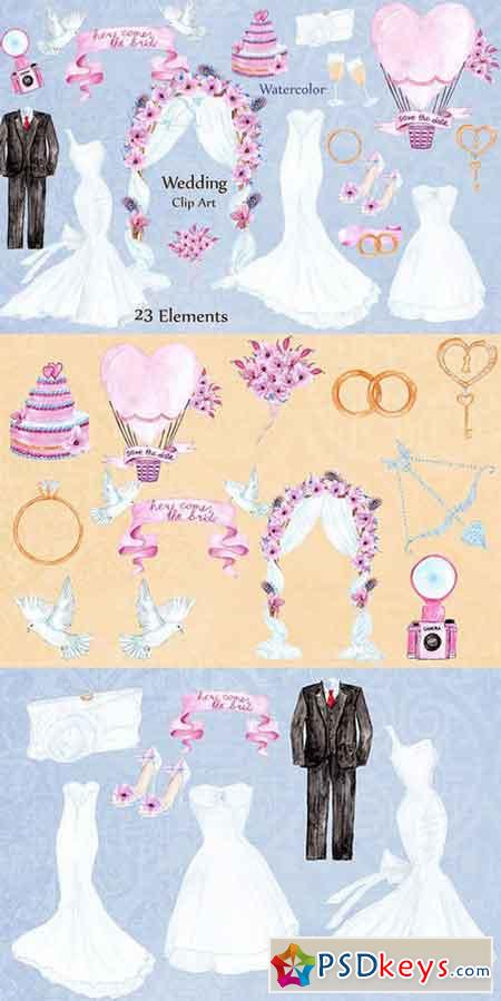 Watercolor wedding dresses clipart 646632