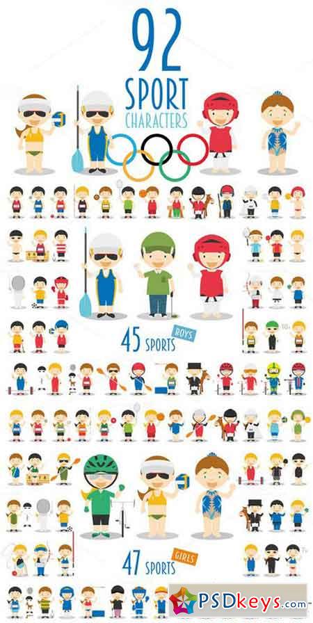 92 sport characters in cartoon style 649321