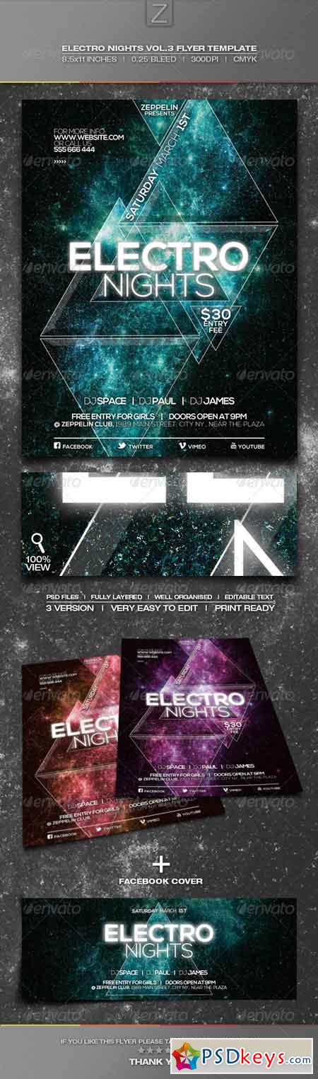 Electro Nights Vol.3 Flyer Template 6837353
