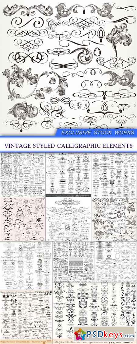 Vintage styled calligraphic elements 11X EPS