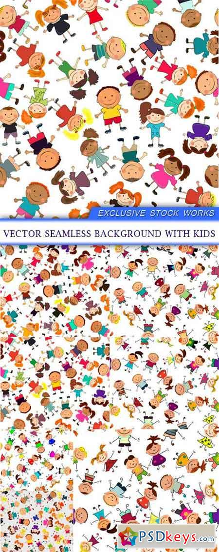 Vector seamless background with kids 7X EPS