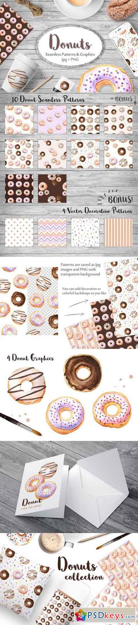 Watercolor Donuts Patterns&Graphics 650765