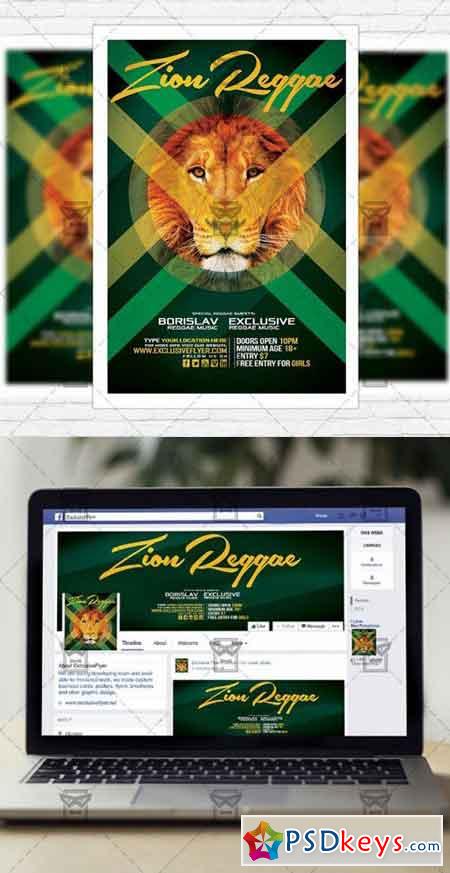 Zion Reggae Flyer PSD Template + Facebook Cover