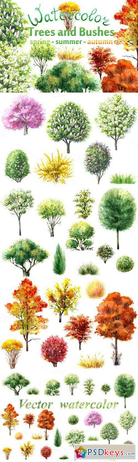 Watercolor Trees and Bushes 657025