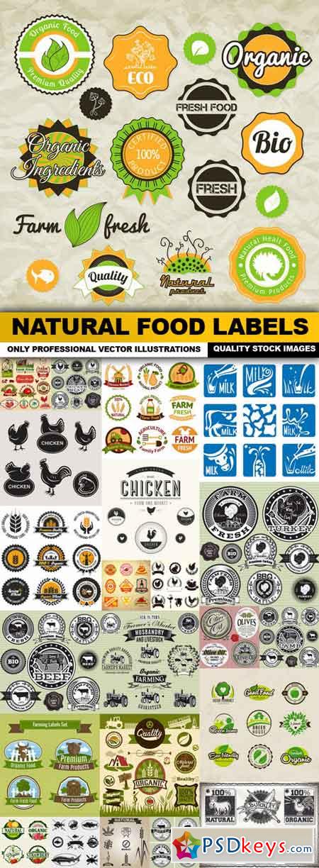 Natural Food Labels - 25 Vector