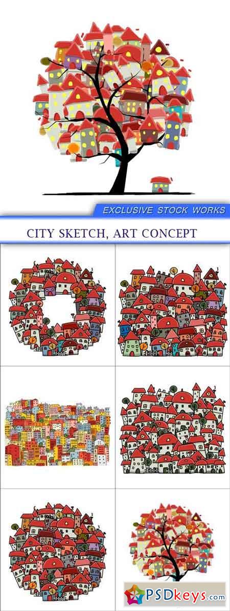 City sketch, art concept 6X EPS