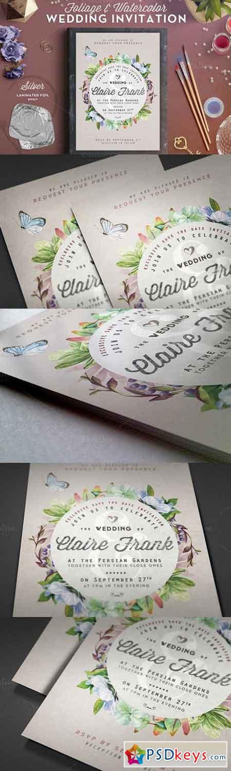 Foliage&Watercolor Wedding Card III 681534
