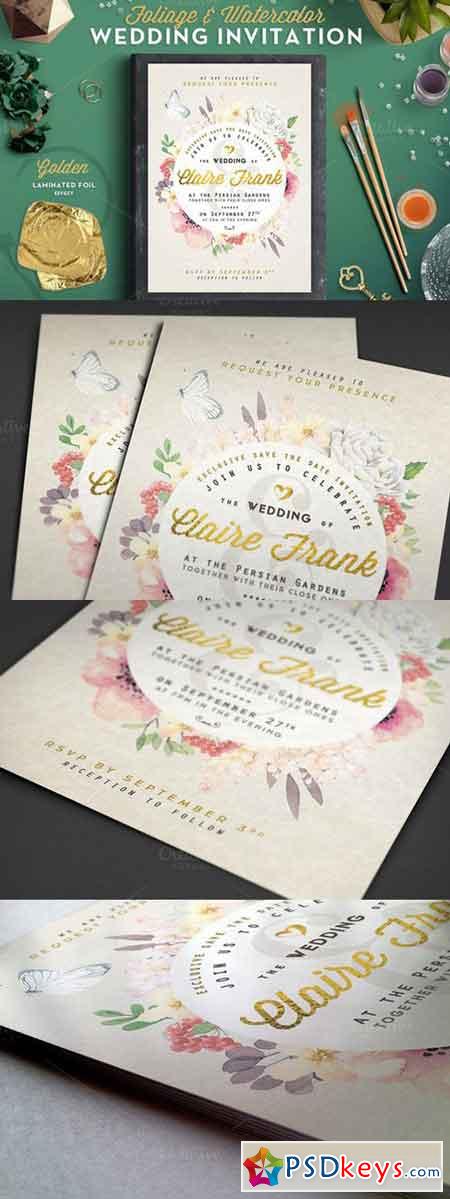 Foliage&Watercolor Wedding Invite II 679593