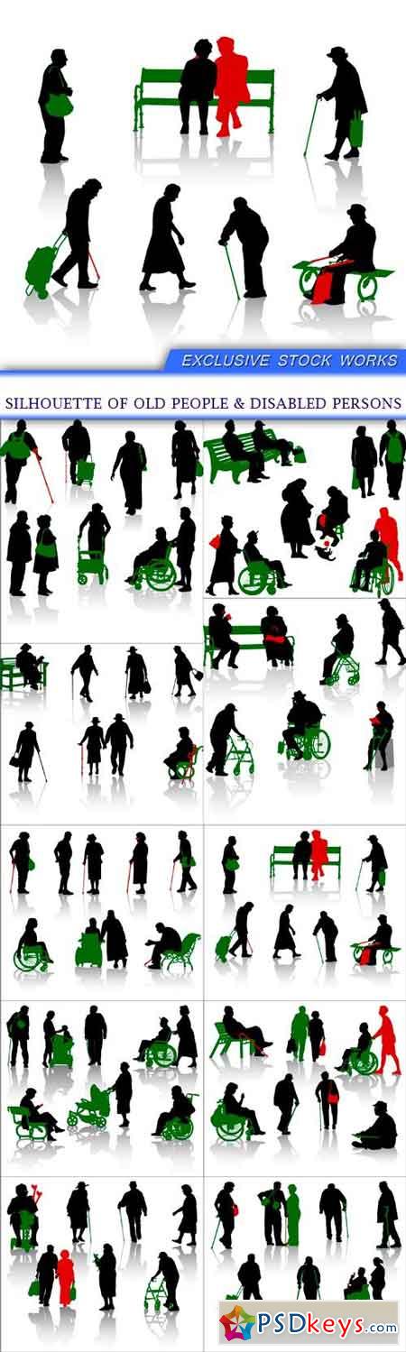 Silhouette of old people & disabled persons 10X SVG