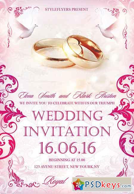 Wedding Invitation PSD Flyer Template + Facebook Cover