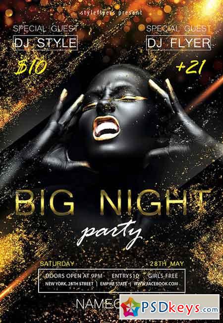 Big Night Party PSD Flyer Template + Facebook Cover