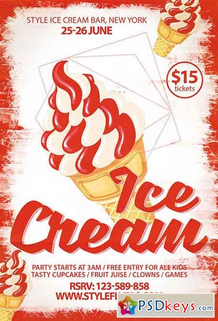 Ice cream party PSD Flyer Template + Facebook Cover