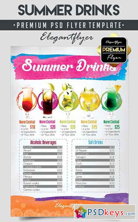 Summer Drinks  Flyer PSD Template + Facebook Cover