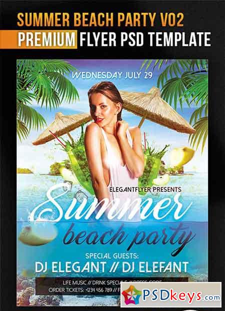 Summer Beach Party Design V02  Flyer PSD Template + Facebook Cover