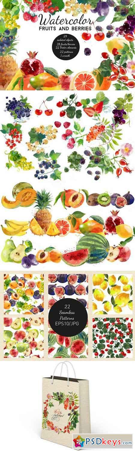 Watercolor fruits and berries 693297